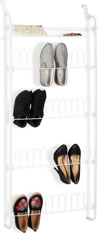 Relaxdays schoenenrek deur 12 paar schoenen deurhanger wit deurgarderobe 4 etages