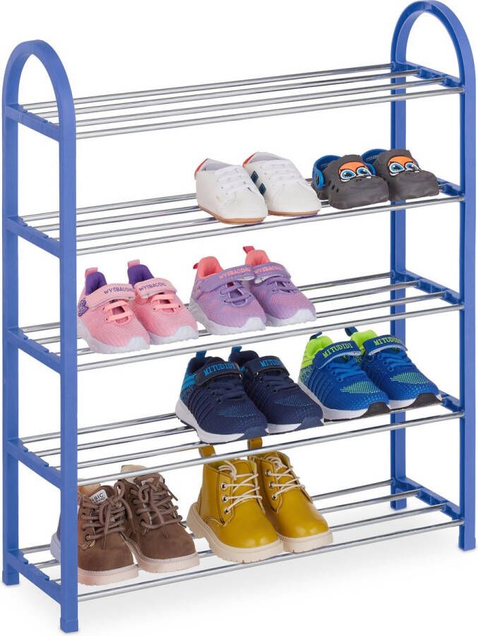 Relaxdays schoenenrek kinderen tot laag opbergrek voor 15 paar kinderschoenen blauw