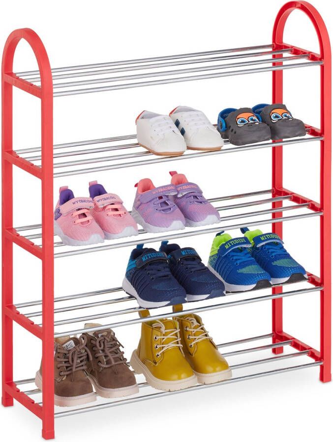 Relaxdays schoenenrek kinderen tot laag opbergrek voor 15 paar kinderschoenen rood