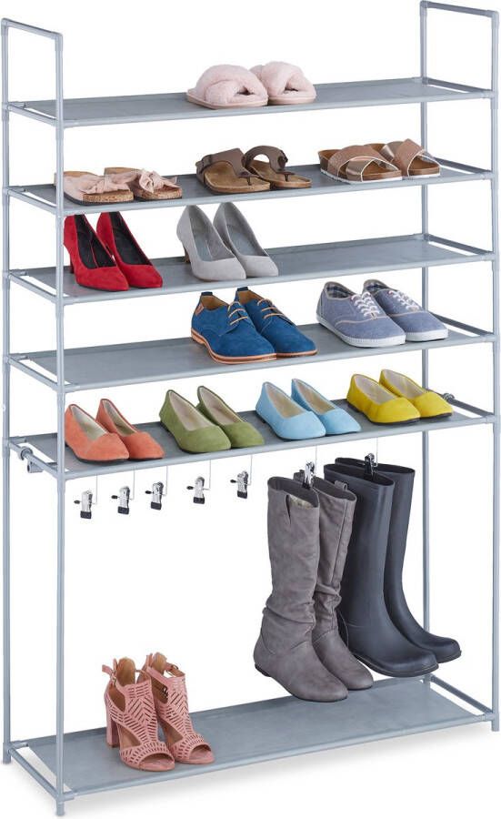 Relaxdays schoenenrek met 6 etages opbergrek schoenen metaal schoenen organizer grijs