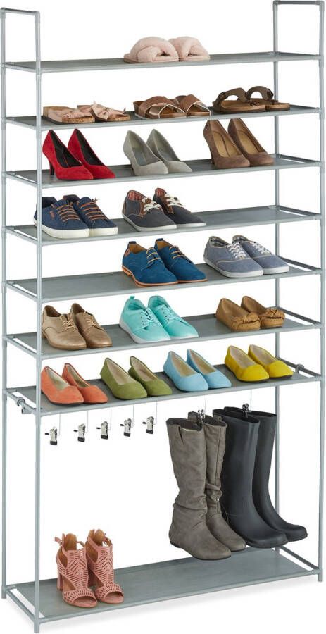 Relaxdays schoenenrek met 8 etages opbergrek schoenen breed schoenen organizer grijs