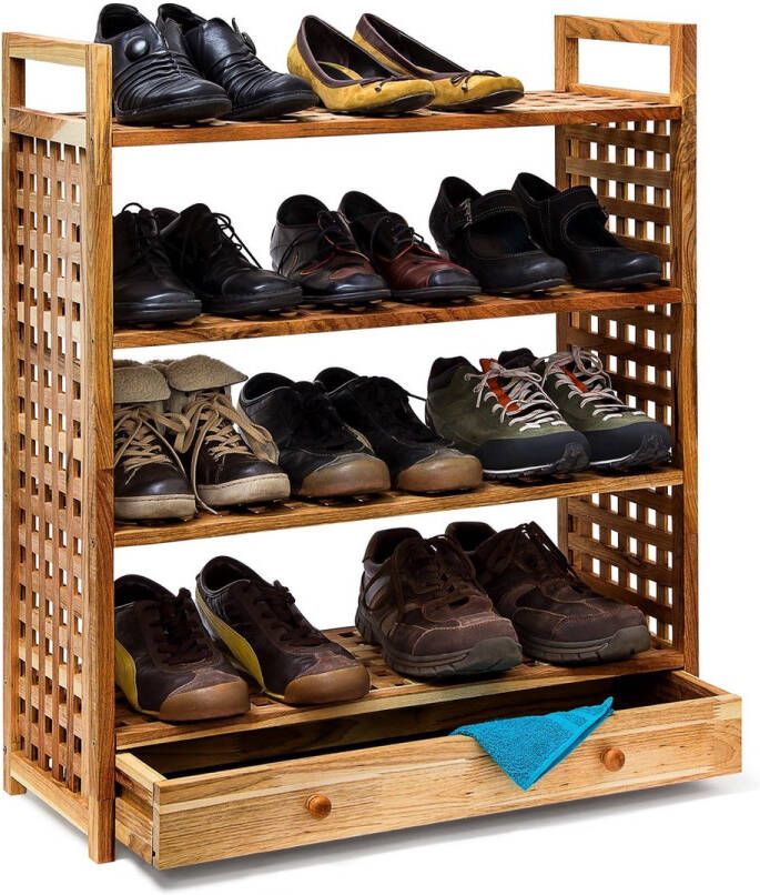 Relaxdays schoenenrek met lade hout 4 etages schoenenkast walnoothout