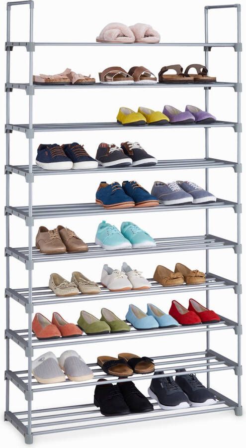 Relaxdays schoenenrek modulair open schoenenkast 10 etages schoenen organizer grijs