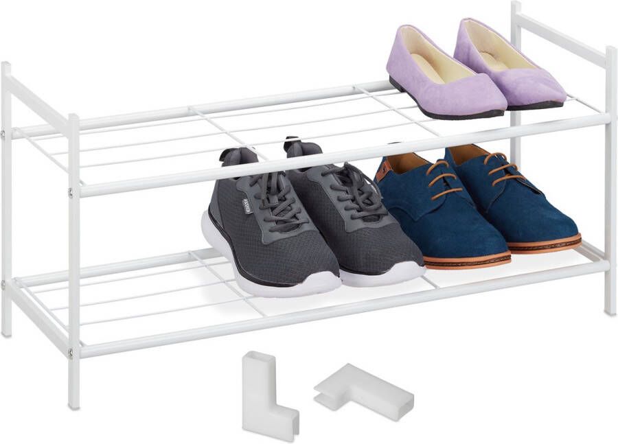 Relaxdays schoenenrek stapelbaar 2 laags open schoenenkast organizer 6 paar schoenen wit