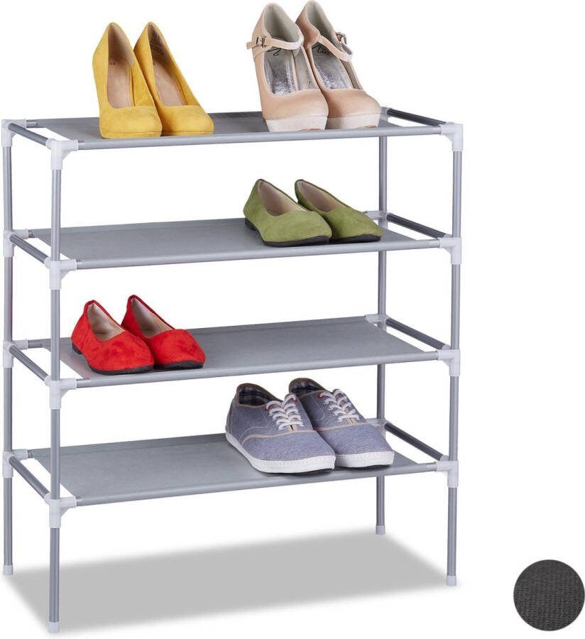 Relaxdays schoenenrek stapelbaar schoenenkast metaal smal opbergsysteem schoenen grijs