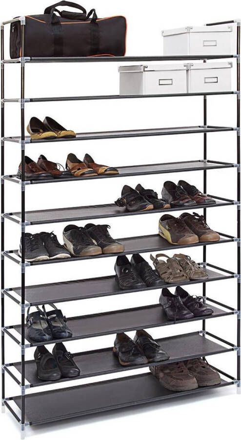 Relaxdays schoenenrek XXL 50 paar schoenen 10 etages schoenenkast textiel zwart
