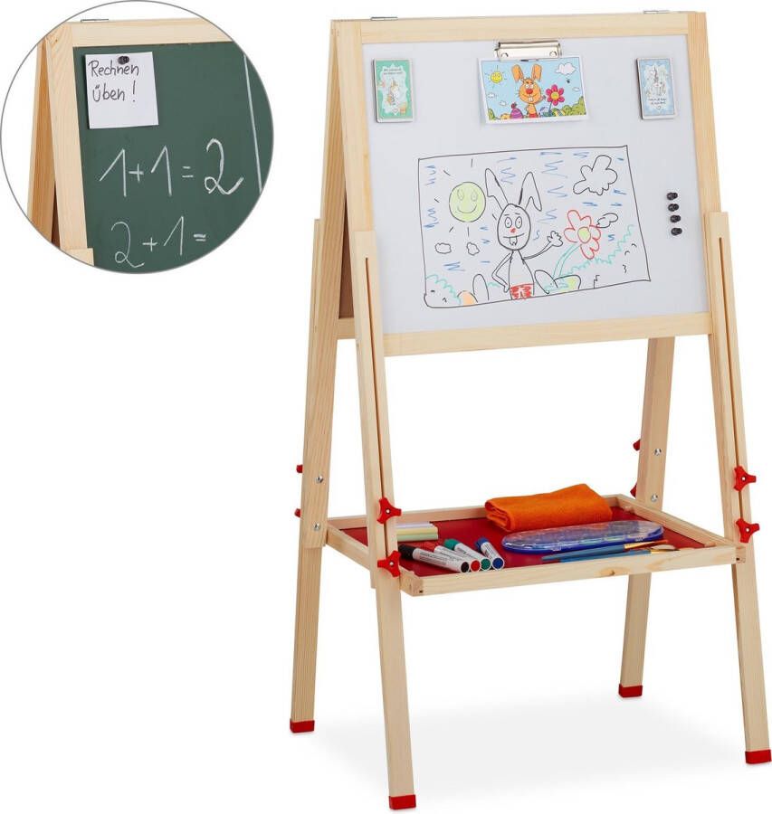 Relaxdays schoolbord kinderen krijtbord & whiteboard tekenbord magneetbord op ezel