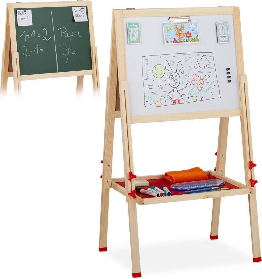 Relaxdays schoolbord kinderen krijtbord & whiteboard tekenbord magneetbord op ezel