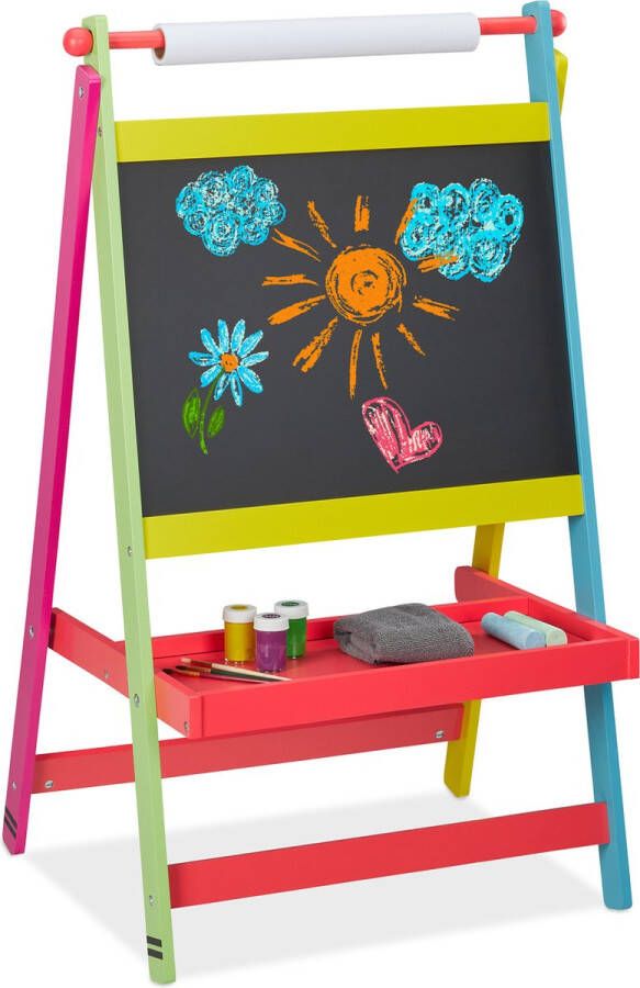 Relaxdays schoolbord kinderen krijtbord staand tekenbord kinderschoolbord rol papier