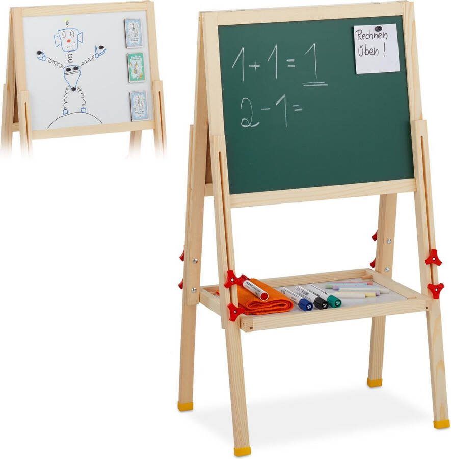 Relaxdays schoolbord krijtbord en whiteboard 2 in 1 tekenbord op ezel magnetisch
