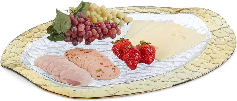Relaxdays serveerbord glas voor hapjes ovale serveerschaal plat presenteerbord goud