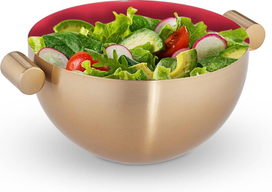 Relaxdays serveerkom rvs saladeschaal hoog mengkom goud metalen schaal voor keuken M