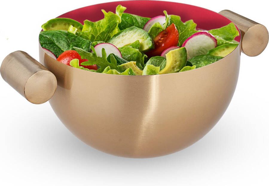 Relaxdays serveerkom rvs saladeschaal hoog mengkom goud metalen schaal voor keuken S
