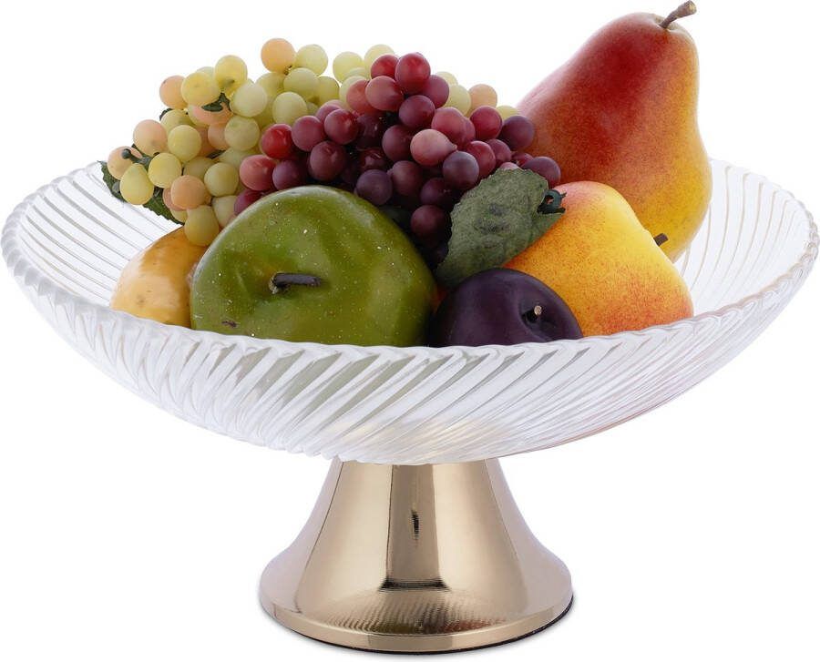 Relaxdays serveerschaal op voet glazen fruitschaal ronde deco schaal gebak chips