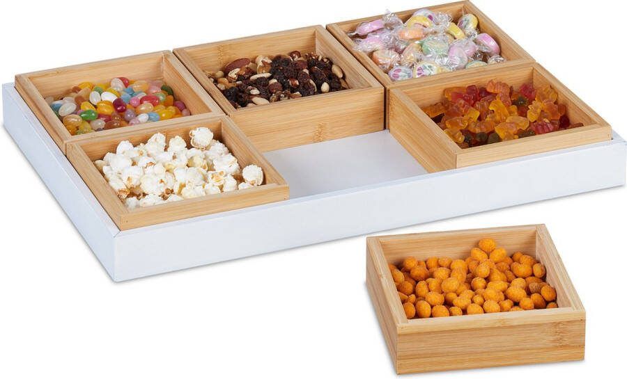 Relaxdays serveerschaaltjes met dienblad bamboe borrelschaaltjes snackschaaltjes set