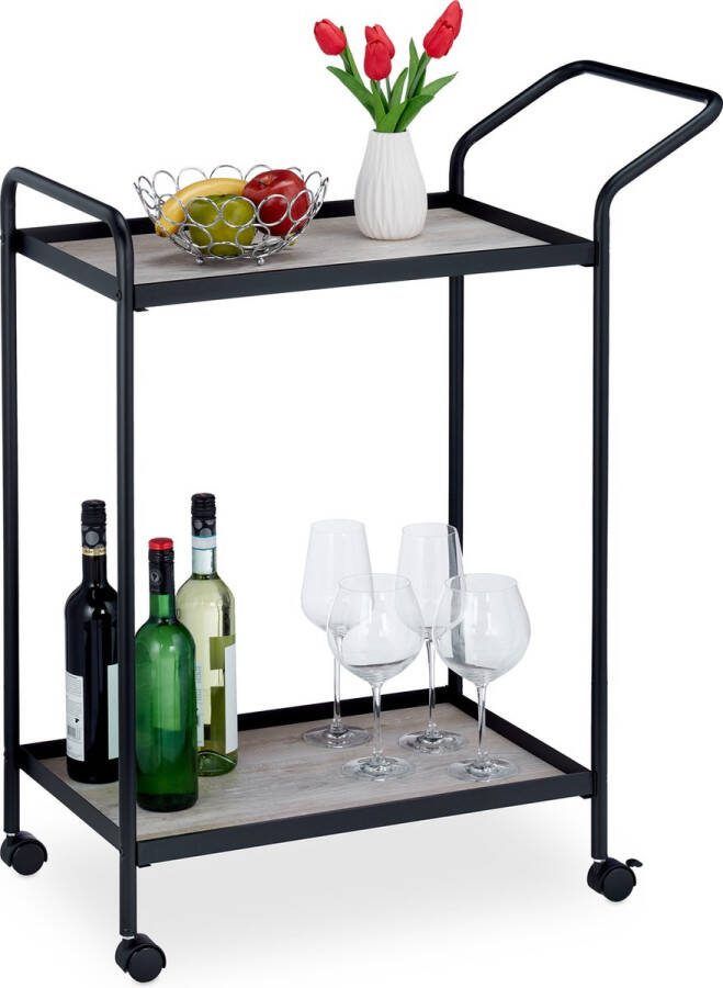 Relaxdays serveerwagen 2 etages keukentrolley theewagen roltafel zwart