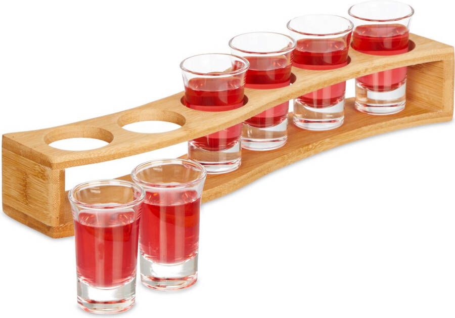 Relaxdays shotglaasjes met houder set van 6 borrelglaasjes herbruikbaar glas