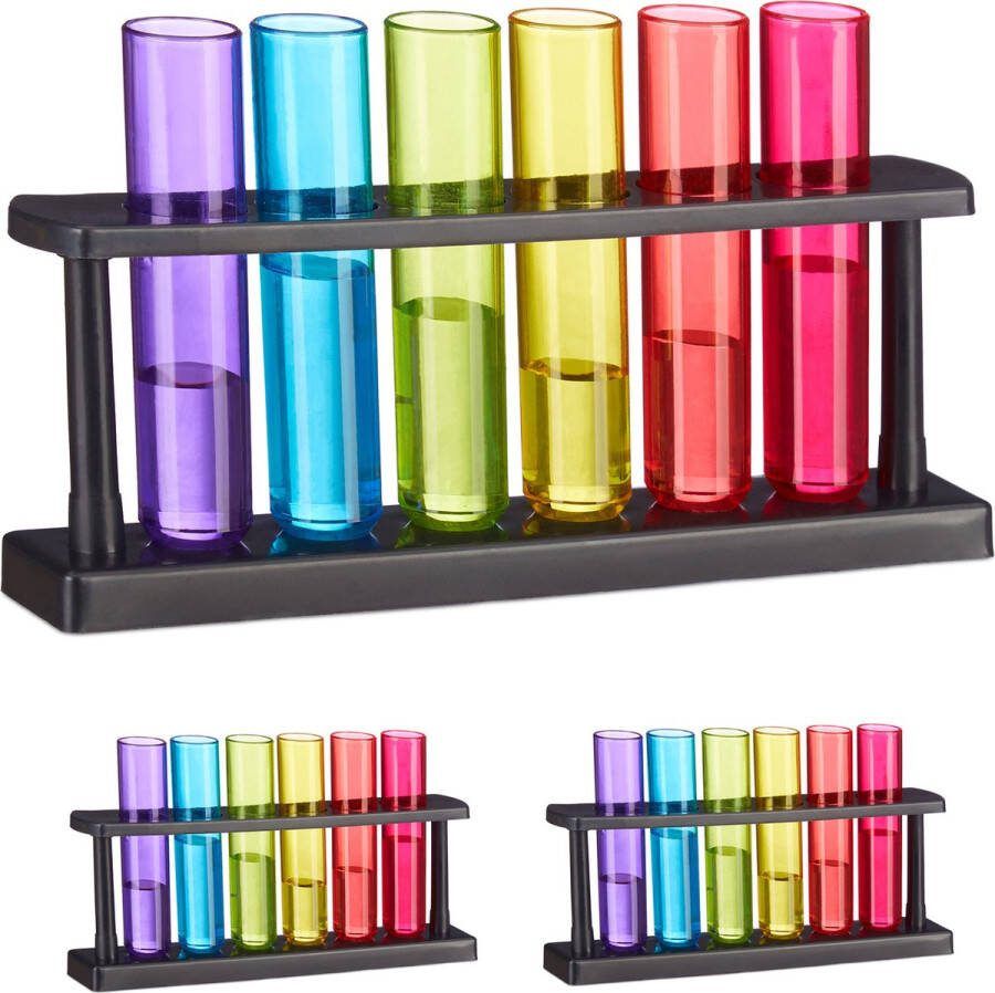 Relaxdays shotglaasjes set van 18 3 houders borrelglaasjes 40 ml reageerbuis