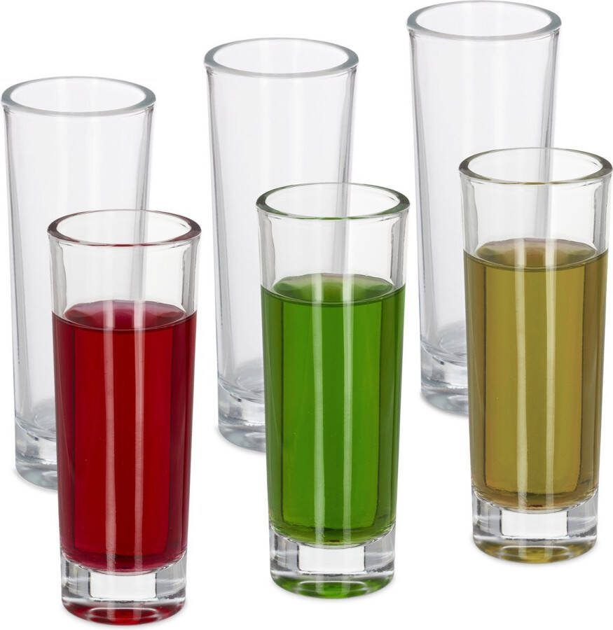 Relaxdays shotglaasjes set van 6 hoge borrelglaasjes 6 cl lange likeurglazen tequila