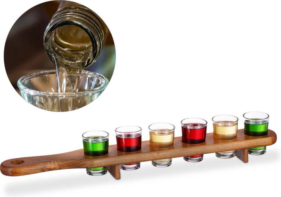 Relaxdays shotglas set met plank serveerplank 6 glaasjes 4 cl shotglaasjes