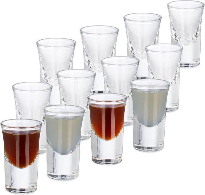 Relaxdays shotglazen borrelglaasjes set van 12 4 cl glas likeur feest