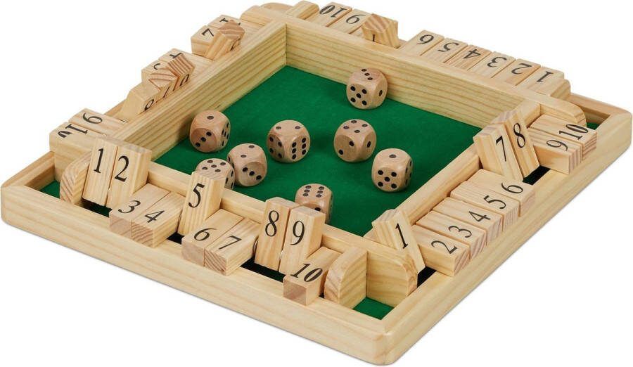 Relaxdays Shut the box 1-10 bordspel reisspel rekenspel 4 spelers hout