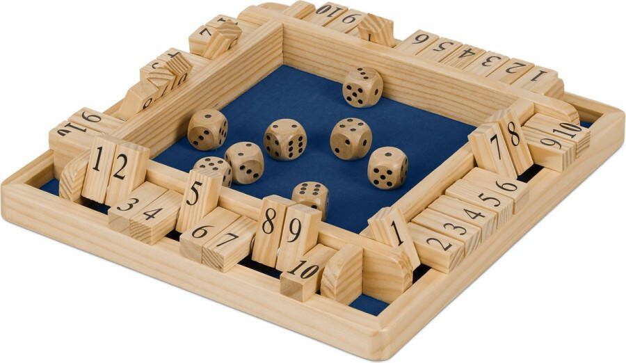 Relaxdays shut the box 4 spelers hout getallen 1 tot 10 bordspel 8 dobbelstenen