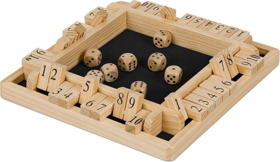 Relaxdays shut the box 4 spelers hout gezelschapsspel hout dobbelspel rekenspel