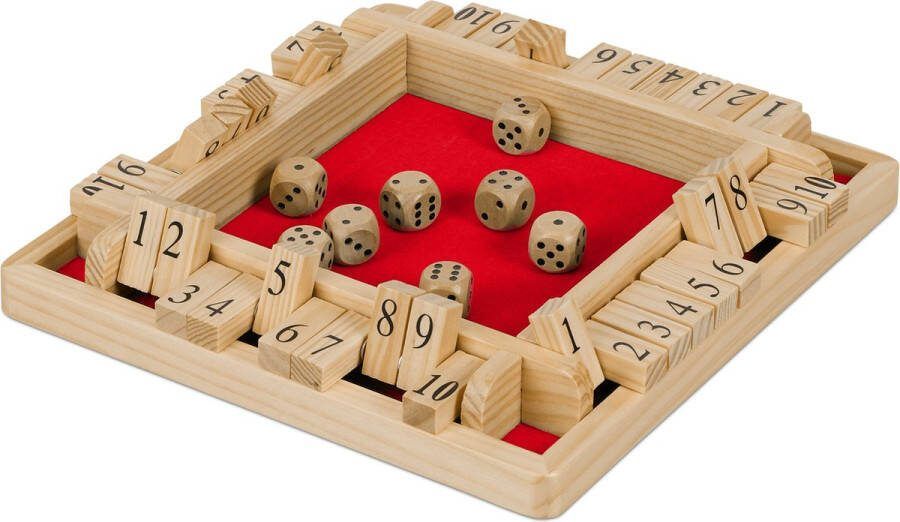 Relaxdays shut the box 4 spelers hout gezelsschapsspel dobbelspel rekenspel