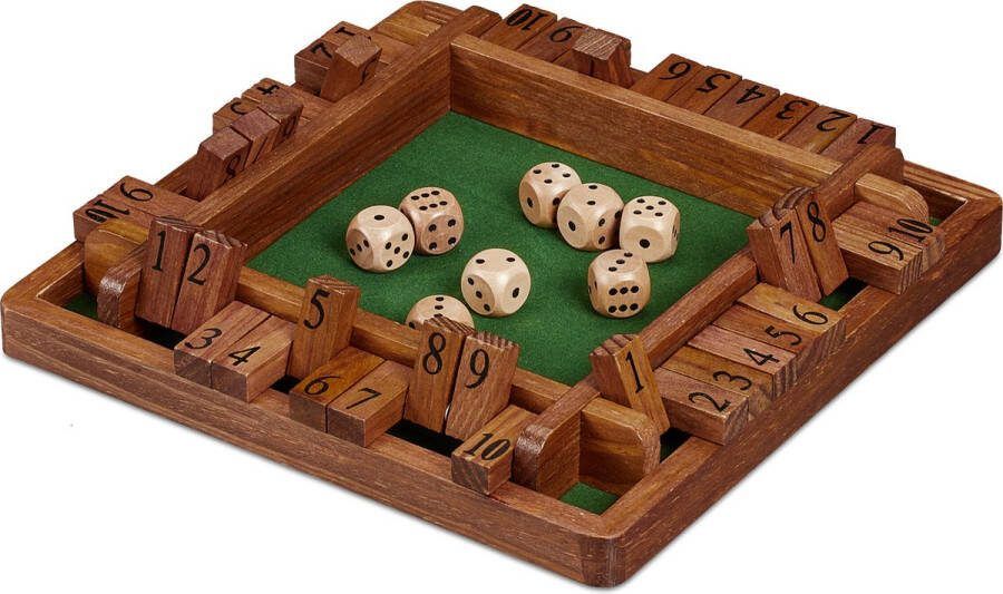 Relaxdays shut the box 4 spelers hout kinderen volwassenen dobbelspel rekenen
