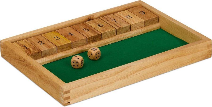 Relaxdays shut the box dobbelspel klipp klapp houten gezelschapsspel rekenspel