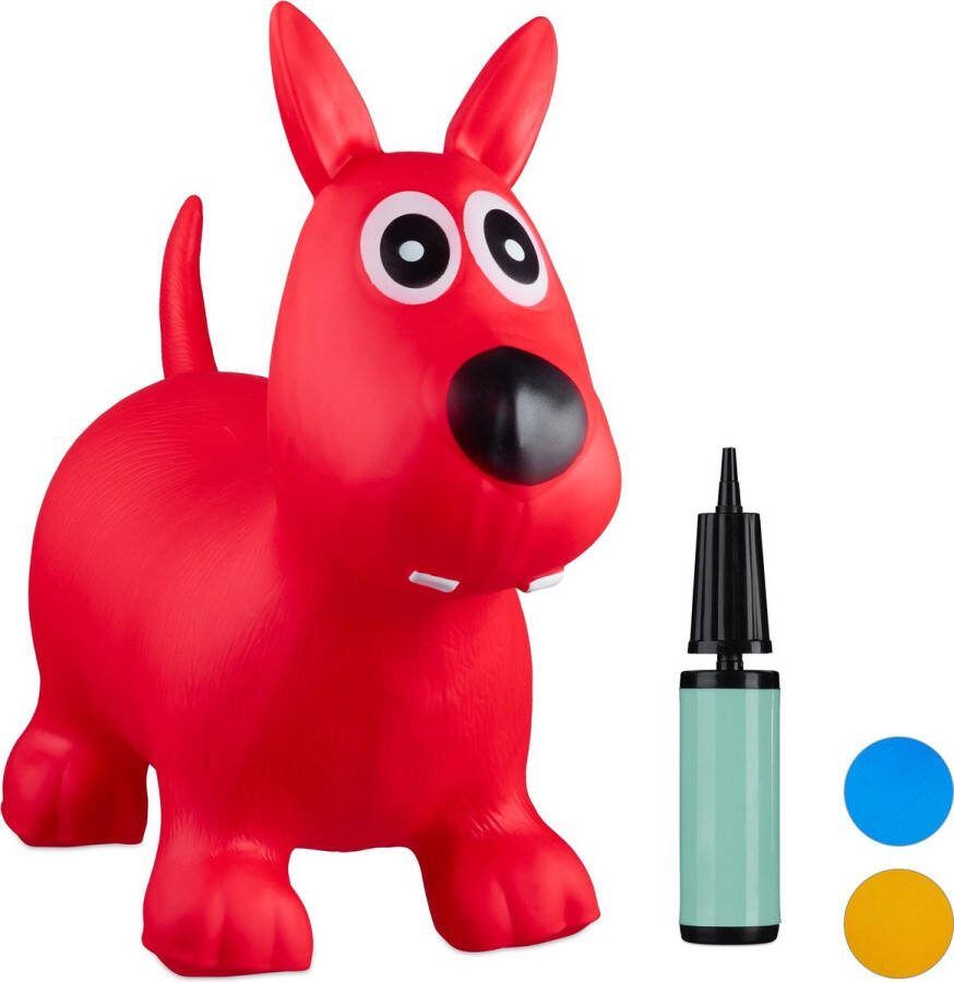 Relaxdays Skippy dier hond skippybal kinderen tot 50 kg springdier versch. kleuren rood