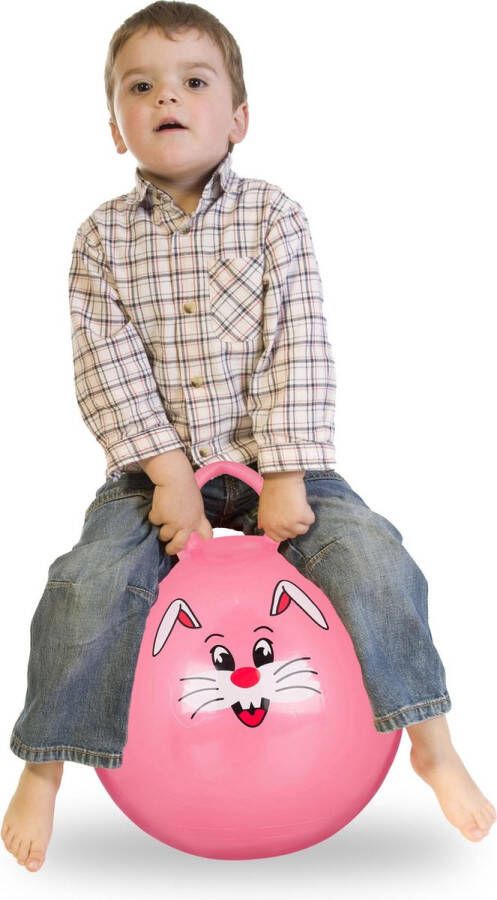 Relaxdays skippybal kinderen springbal klein 45 cm handvat binnen & buiten dier roze