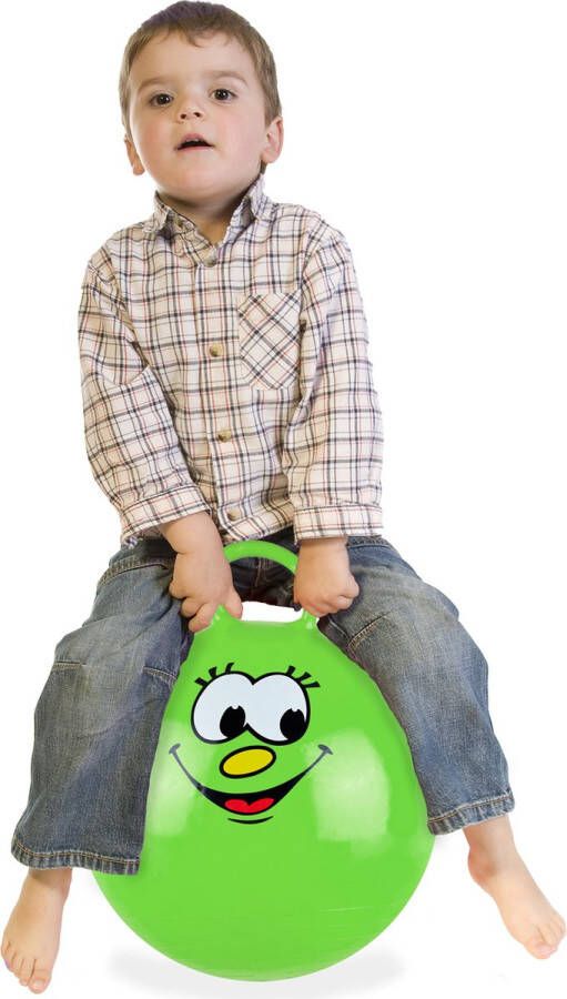 Relaxdays skippybal met smiley springbal diverse kleuren stuiterbal voor kinderen groen