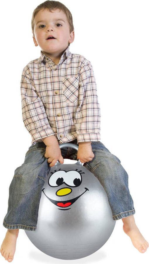 Relaxdays skippybal met smiley springbal diverse kleuren stuiterbal voor kinderen grijs