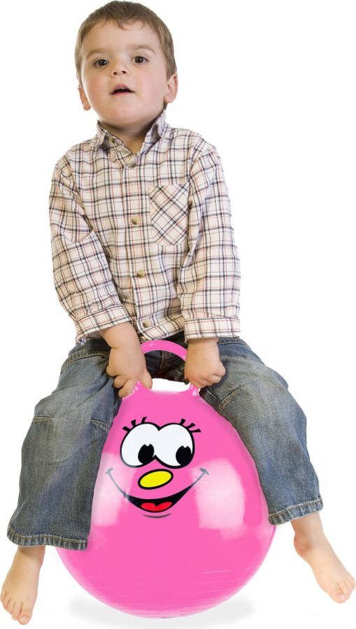 Relaxdays skippybal met smiley springbal diverse kleuren stuiterbal voor kinderen roze