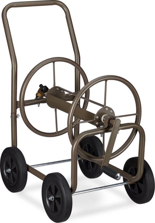 Relaxdays slangenwagen metaal tuinslanghouder 3 4 inch voor 60 meter tuinslang bruin