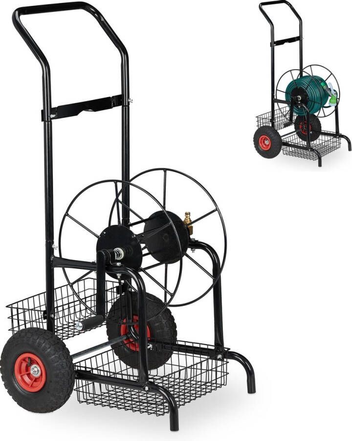 Relaxdays slangenwagen zonder slang tuinslanghaspel op wielen metaal 1 2 & 3 4“