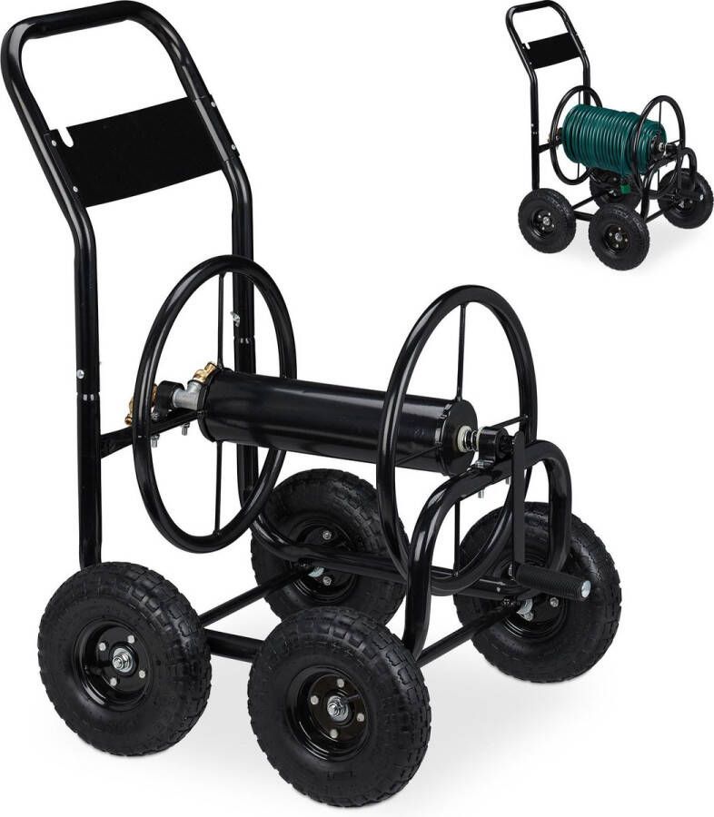 Relaxdays slangenwagen zonder slang tuinslanghaspel op wielen 1 2 & 3 4“ zwart