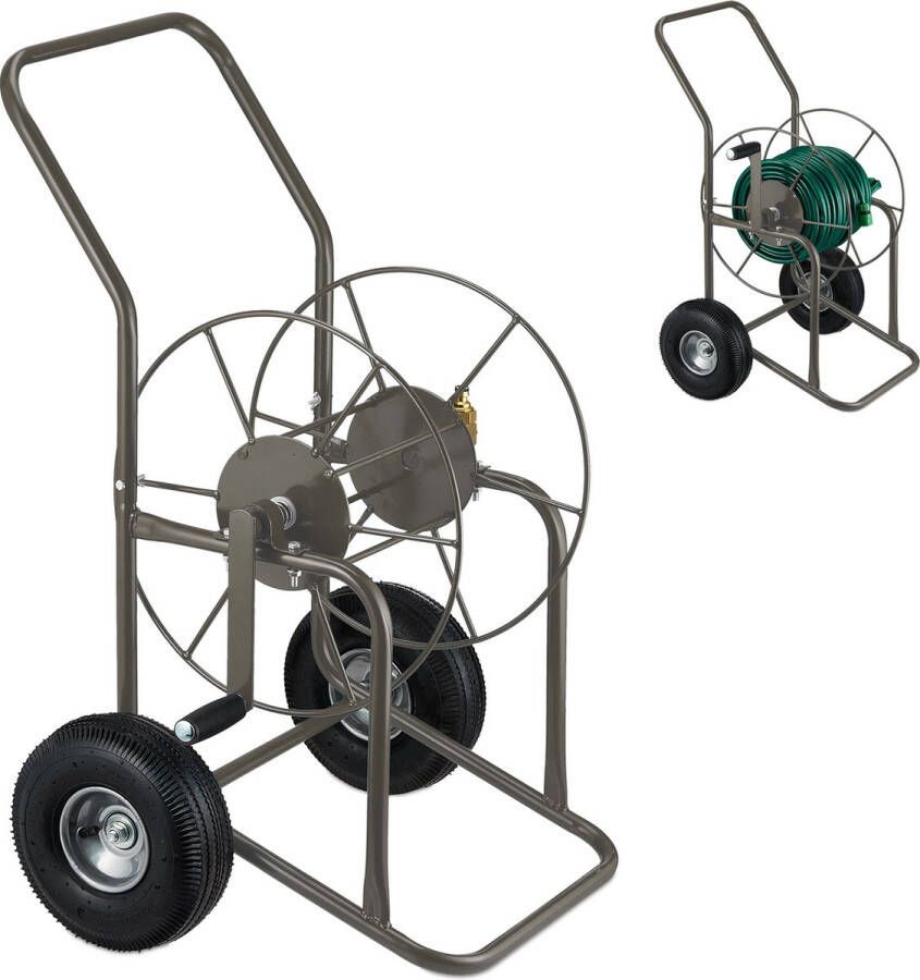 Relaxdays slangenwagen zonder slang tuinslanghaspel 3 4 inch tuinslanghouder bruin