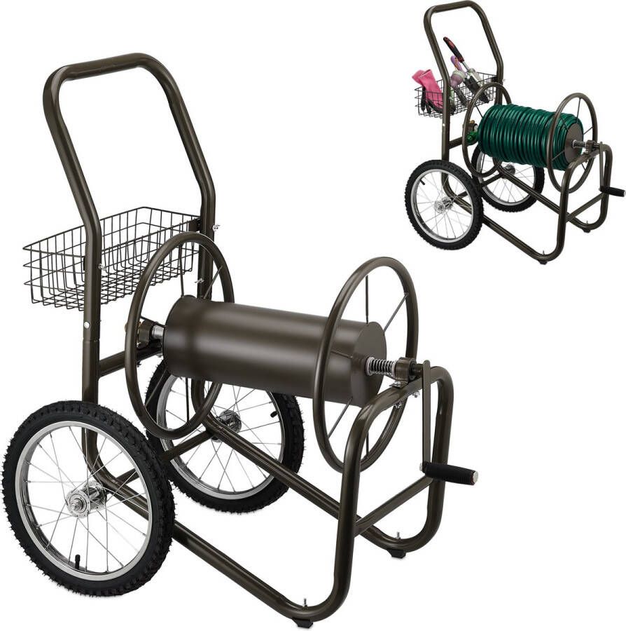 Relaxdays slangenwagen zonder slang tuinslanghouder tuinslanghaspel bruin