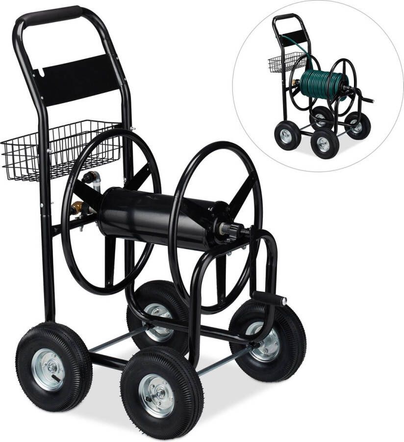 Relaxdays slanghaspel XL metaal groot 4 wielen slangenwagen tuinslanghaspel