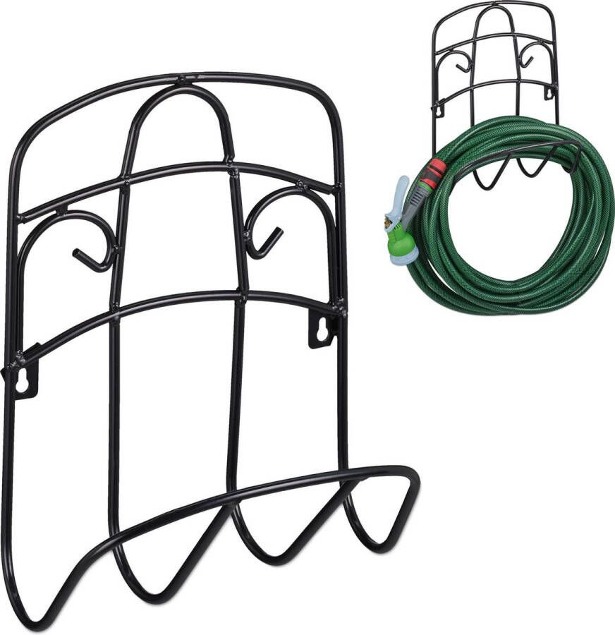 Relaxdays slanghouder muur tuinslanghouder waterslanghouder metaal voor 38 meter
