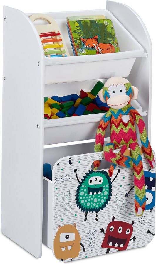 Relaxdays smalle speelgoedkast witte kinderkast met opbergboxen opbergkast babykamer