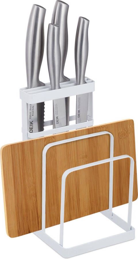 Relaxdays snijplanken- & messenhouder metaal snijplankenstandaard keuken organizer