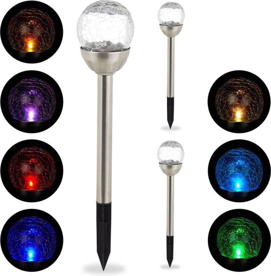 Relaxdays solar tuinverlichting zonne energie 3 stuks solarlampen kleurverandering