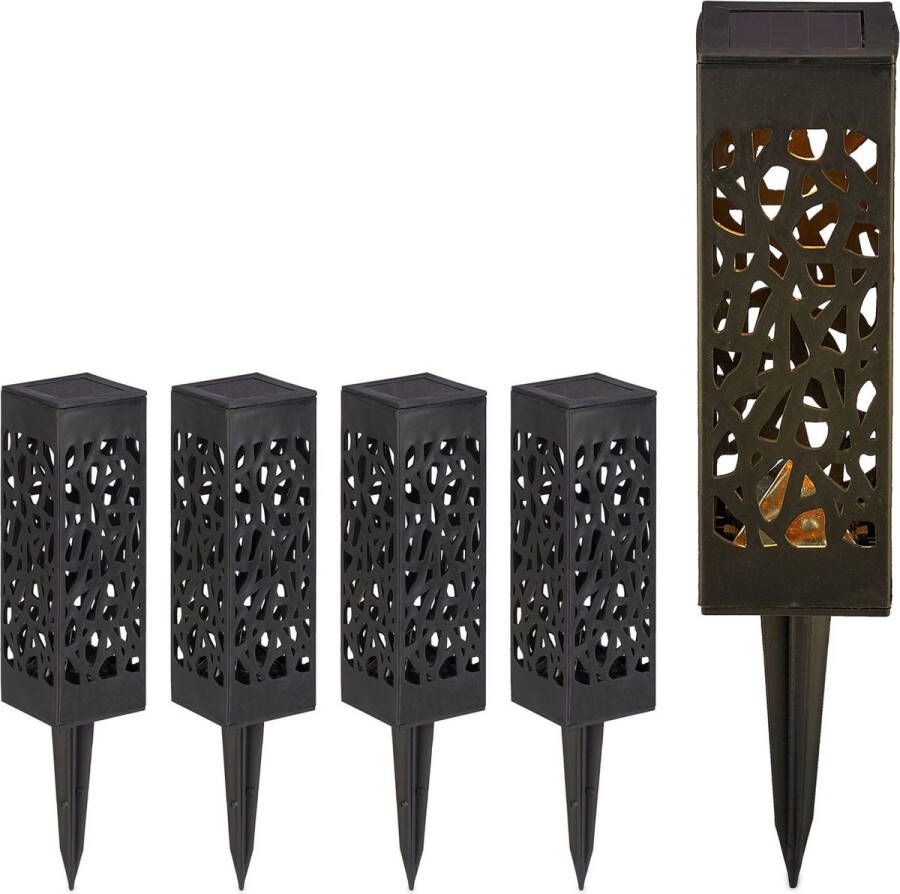 Relaxdays Solarlampen 5 in set zwart led tuinlamp tuinverlichting