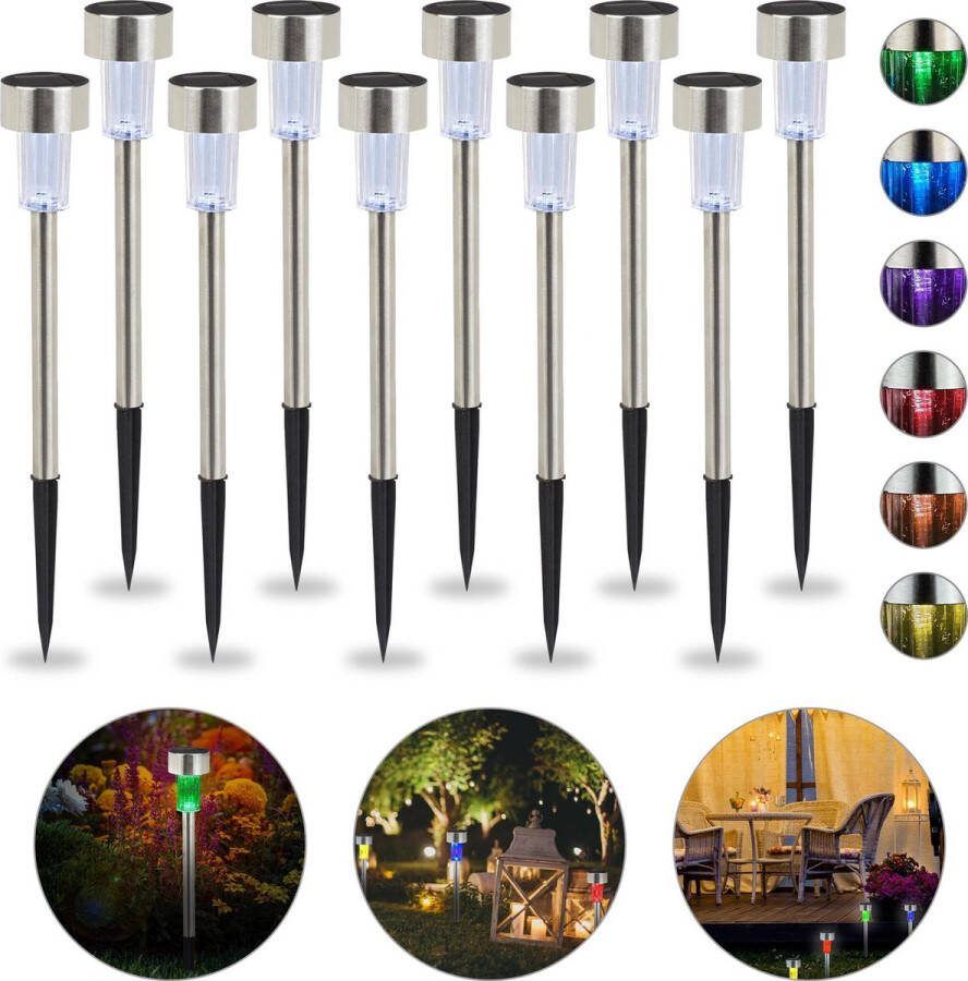 Relaxdays solarlampen set van 10 solarlamp LED tuinverlichting solar tuinlampen Kleurwisseling