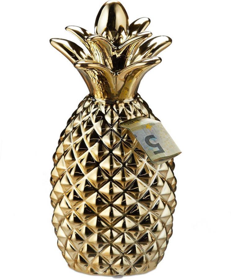 Relaxdays spaarpot ananas goud spaarvarken keramiek decoratie voor kinderkamer