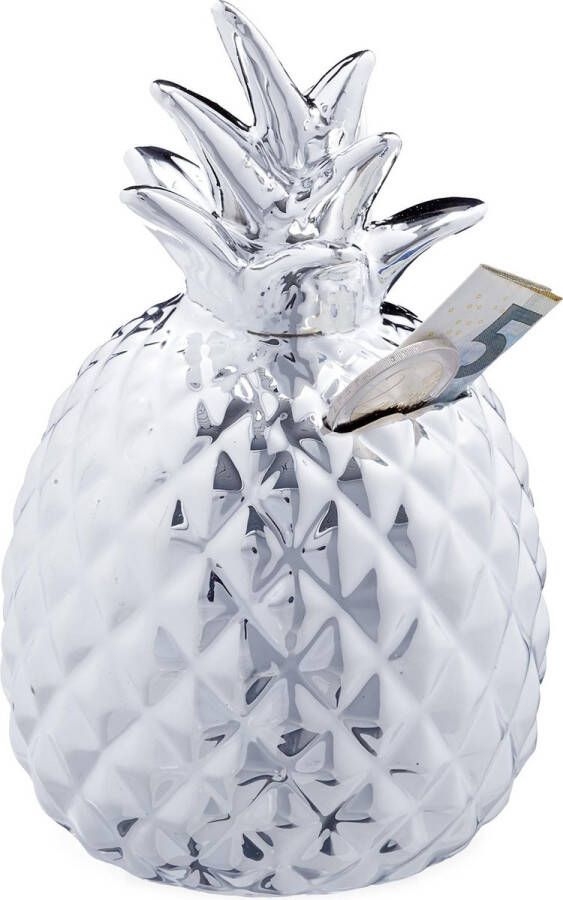 Relaxdays spaarpot ananas spaarvarken zilver afsluitbare spaarpot met slot